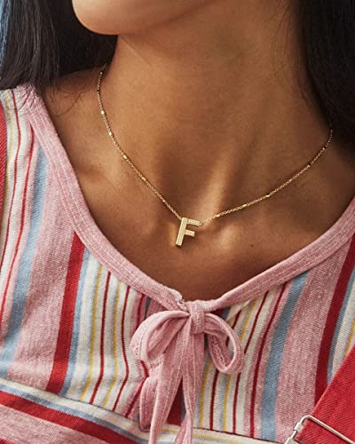 Kendra Scott Letters A-Z Pendant Necklace for Women, Fashion Jewelry, 14k Gold-Plated Brass - color: Letter F