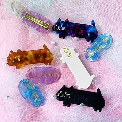 8 Pcs Cat Hair Clips Cute Small Cat Barrettes Fashion Kitty Hair Clips Sweet Cat Acrylic Resin Clips for Girl Teen Women