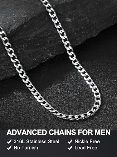 Suplight Cuban Link Chain Necklace for Men Women, Stainless Steel/Black/18K Gold Plated Chain 4mm/6mm/9mm Wide Cuban Chain Necklace, Hip Hop Jewelry 18"-30" - color: a. 4mm width-Steel, size: 26 inches