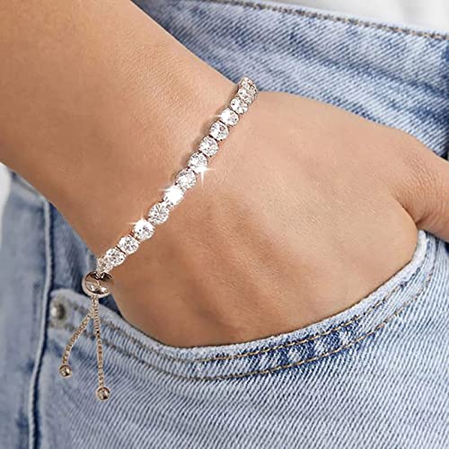 4pcs Set Zirconia Pendant Necklace Earrings Ring Bangle Set Silver Crystal Fashion Adjustable Zircon Jewelry for Women Wife Party Prom Engagement Wedding Gifts - style: Casual