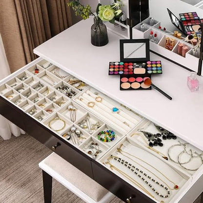 Stackable Jewelry Organizer Trays, 6-Piece Velvet Set, Beige | Removable Dividers, Soft Velvet Lining, Stackable Drawer Trays For Rings, Earrings, Bracelets And Necklaces - color: Beige