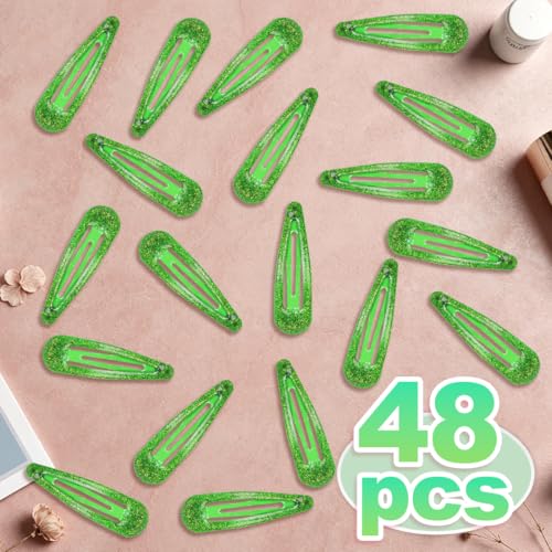 48 Pcs Cute Metal Snap Hair Clips, Non-Slip Barrettes for Women and Girls, Hair Accessories for Parties, School & Daily Use (green) - color: green