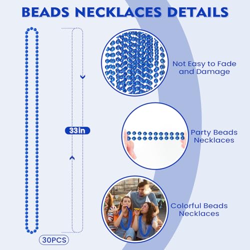 SHAOQINLIN 30 PCS Blue Bead Necklace, Blue Mardi Gras Beads Christmas Necklaces, 33" 4th of July Patriotic Beads Necklaces, Parade Throw Accessories for Independence Day Mardi Gras Hanukkah Pirate Theme Party - color: Blue