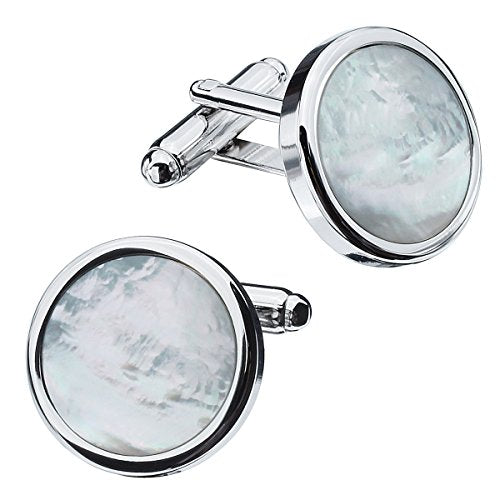 HAWSON Fashion Mother-of-Pearl Tuxedo Shirt Button and Cufflink Set, Specially Designed for Wedding Business - color: Silver Tone- MOP