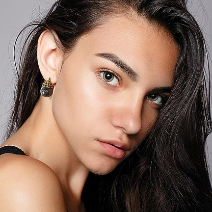 Glass Pearl Earrings Crystal Accent Crown Shape for Wedding, Bridal, Formal & Fashion - color: Black/Gold