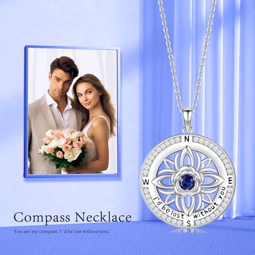 Compass Necklace Sterling Silver Nautical Graduation Gift | 925 Sterling Silver compass pendant with meaningful nautical design, jewelry for women, graduation and travel gift - color: Silver-22