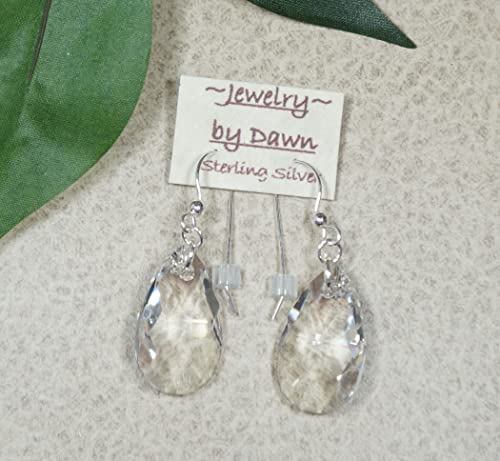 Sparkling Austrian Clear Crystal 22mm Teardrop Pear Dangle Earrings, Pierced or Clip On, Hypoallergenic Gold or Silver, Gift for Her - style: sterling silver earwires