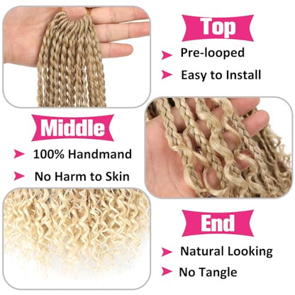 Unionbeauty 24 Inch Boho Box Braids Crochet Hair 8 Packs Goddess Box Braids Crochet Hair Curly Ends Bohemian Box Braids Crochet Hair for Black Woman Ombre Synthetic Braiding Hair Extension T27/613# - color: T27/613#, size: 24 Inch (Pack of 8)