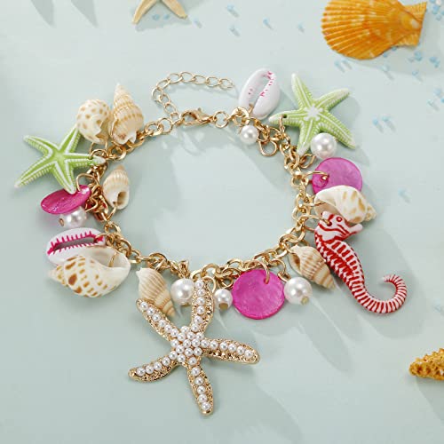 RUOFFETA Shell Starfish Necklace Bracelet Conch Statement Chunky Necklace Mermaid Costume Jewelry Beach Jewelry for Women - style: Bracelet 2