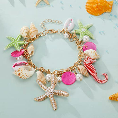 RUOFFETA Shell Starfish Necklace Bracelet Conch Statement Chunky Necklace Mermaid Costume Jewelry Beach Jewelry for Women - style: Bracelet 2