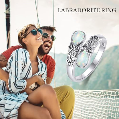 Ring for Women Sterling Silver Adjustable Band Open Rings Jewelry Gifts for Girls - style: Opal