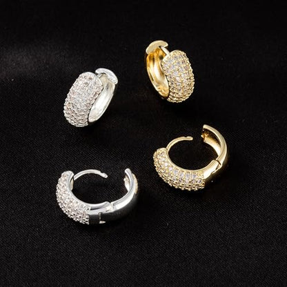 Hoop Earrings for Men - 14K Gold Plated Cartilage Huggie Earrings | Cubic Zirconia, Lightweight, CZ Inlaid, Hypoallergenic for Sensitive Ears, Mens jewelry Gift for Him - style: silver chunky