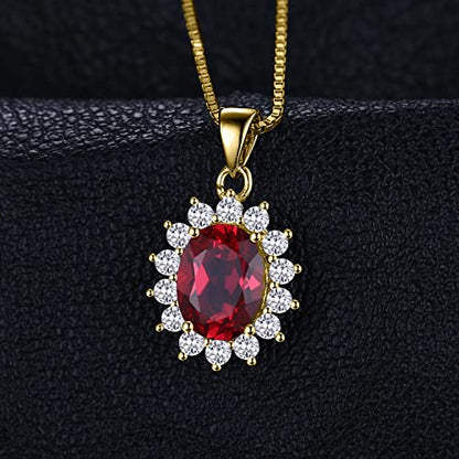 JewelryPalace Princess Diana Kate Middleton Natural Amethyst Citrine Garnet Peridot Topaz Created Ruby Sapphire Simulated Emerald Pendant Necklace for Women, 925 Sterling Silver Gemstone Jewelry Set - color: H-Yellow Gold Plated Brass-ruby