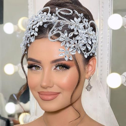 Rhinestone Bride Headband, Wedding Headpiece for Brides, Bridal Hair Accessories(Silver) - color: Silver