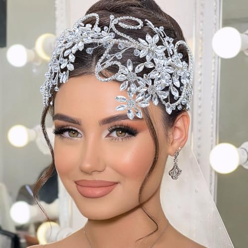 Rhinestone Bride Headband, Wedding Headpiece for Brides, Bridal Hair Accessories(Silver) - color: Silver