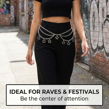 Waist Chain for Women - Silver Body Chain Crystal Body Jewelry, Stylish Adjustable Belt for Summer Beach Bikini Rave Festival Outfit Accessories - color: Silver-3