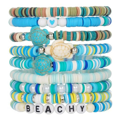 Shell Starfish Bracelet Seahorse Conch Starfish Sea Shell Pearls Charm Stone Bracelet Statement Bohemian Sea Themed Beach Jewelry for Women - color: Set C