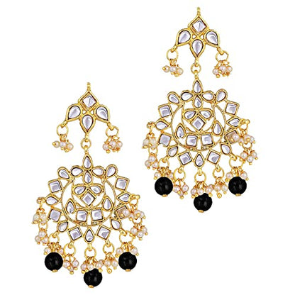 Aheli Elegant Indian Faux Kundan Studded Choker Necklace with Maang Tikka Set Ethnic Wedding Wear Bharatanatyam jewellery set Gift for Women - color: Black