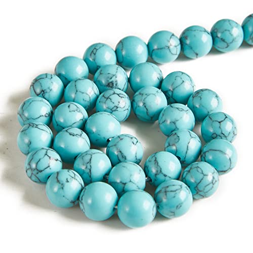 100pcs 10mm Blue Turquoise Beads Natural Gemstone Beads Round Loose Beads for Jewelry Making - color: Blue Turquoise, size: 10mm