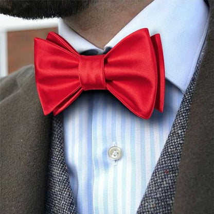 YOHOWA Bow Ties for Men Self-tied Silk Bowtie Solid Color with Lapel Pin and Handkerchief Cufflinks for Wedding Party Prom - color: Red Soild