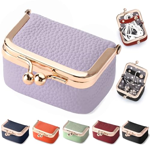 Zivyes Mini Jewelry Box Travel Small Coin Purse Organizer Case Genuine Leather Tiny Size (Light Purple) - color: Light Purple-Tiny