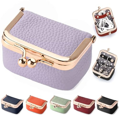 Zivyes Mini Jewelry Box Travel Small Coin Purse Organizer Case Genuine Leather Tiny Size (Light Purple) - color: Light Purple-Tiny