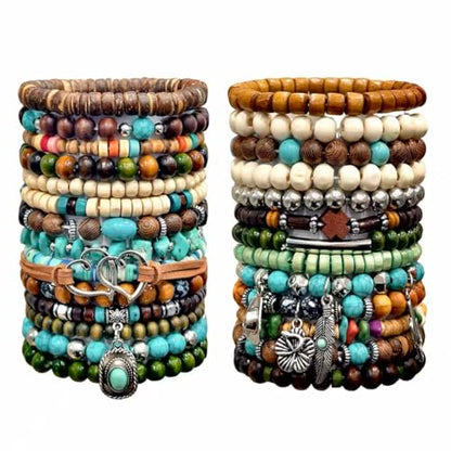 Punk Beaded Bracelets Pack for Men Women, Mens Bracelet Set with Beads, Mens Bead Bracelet Stackable Gothic Boho Adjustable Men Bead Bracelet Pack - color: 30pcs