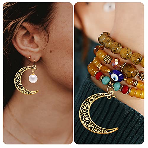 40pcs Antique Golden Hollow Moon Charms Alloy Luna Crescent Symbol Filigree Pendants Jewelry Making Findings for DIY Bracelets Necklace Earring Crafts Supplies - color: Gold