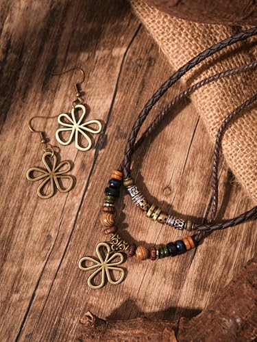 MINACHI Layered Boho Wood Bead Choker Necklace, Hollow Flower Charm, Personality Jewelry for Men and Women - style: Necklace L10-032
