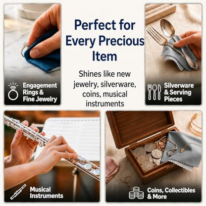 Mayflower Premium Jewelry Polishing Cloth Set of Two. Made in USA. Non Toxic Cleaning Formula -100% Ultra-Soft Cotton. Shines Silver, Gold, Platinum, Diamond Rings, Jewelry, Watches, Coins & Heirlooms - color: Grey and Blue