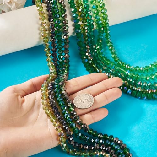 585Pcs Green Glass Rondelle Seed Beads 8x6mm Faceted Crystal Pony Kandi Waist Beads Kit Bulk Beads for Summer Crafts DIY Friendship Bracelets Jewelry Making Supplies
