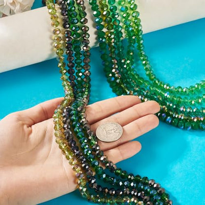 585Pcs Green Glass Rondelle Seed Beads 8x6mm Faceted Crystal Pony Kandi Waist Beads Kit Bulk Beads for Summer Crafts DIY Friendship Bracelets Jewelry Making Supplies