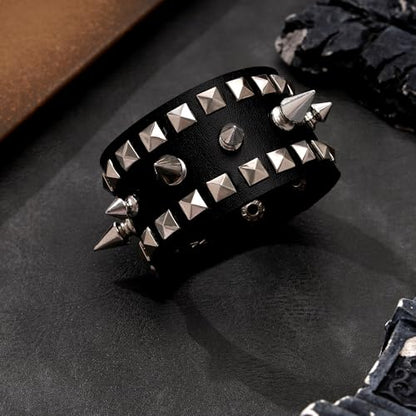 Mens Bracelet Braided Leather Punk Rock Cuff Bracelets Wrap Bracelet for Men Women Black - color: G