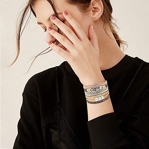 Leather Wrap Bracelet Set 3Pack Wrist Cuff Bracelet for Women Multilayer Magnetic Clasp Bracelet Feather Tree Bead Crystal Bracelet - color: Feather Tree Crystal