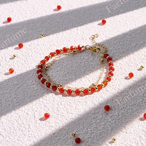 Farfume Crystal Beaded Bracelets for Women 4mm Natural Stone Jewelry Gifts | Natural Beads Gemstone,Handmade,Helper Tool,Yoga Protection,Hypoallergenic,Durability Wear - color: Red Agate-stabilization
