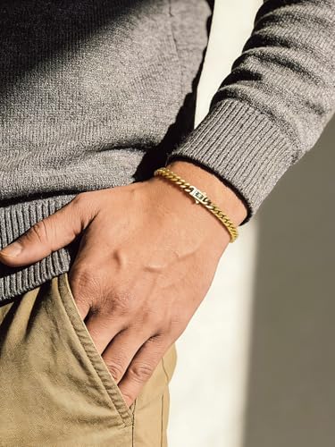 Bandmax Mens Hip Hop Cuban Link Bracelets 5/7/9/12MM Stainless Steel Miami Curb Chain Bracelet Silver/Gold Plated/Black Wristlet Chains for Men 7"-9" - color: 15 5MM Gold-Custom