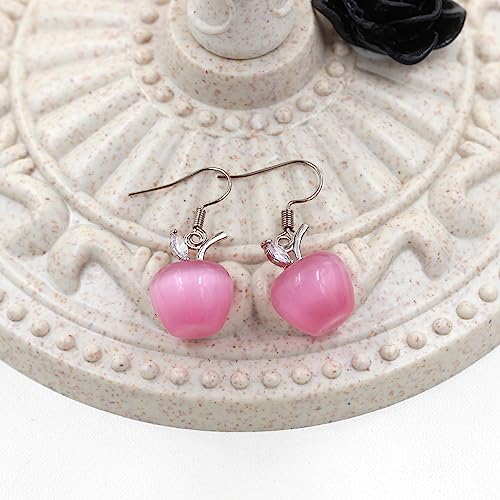 Uloveido Apple Necklace and Earrings Set for Women Cute Apple Jewelry Set for Teacher Mom YL007 - color: Pink