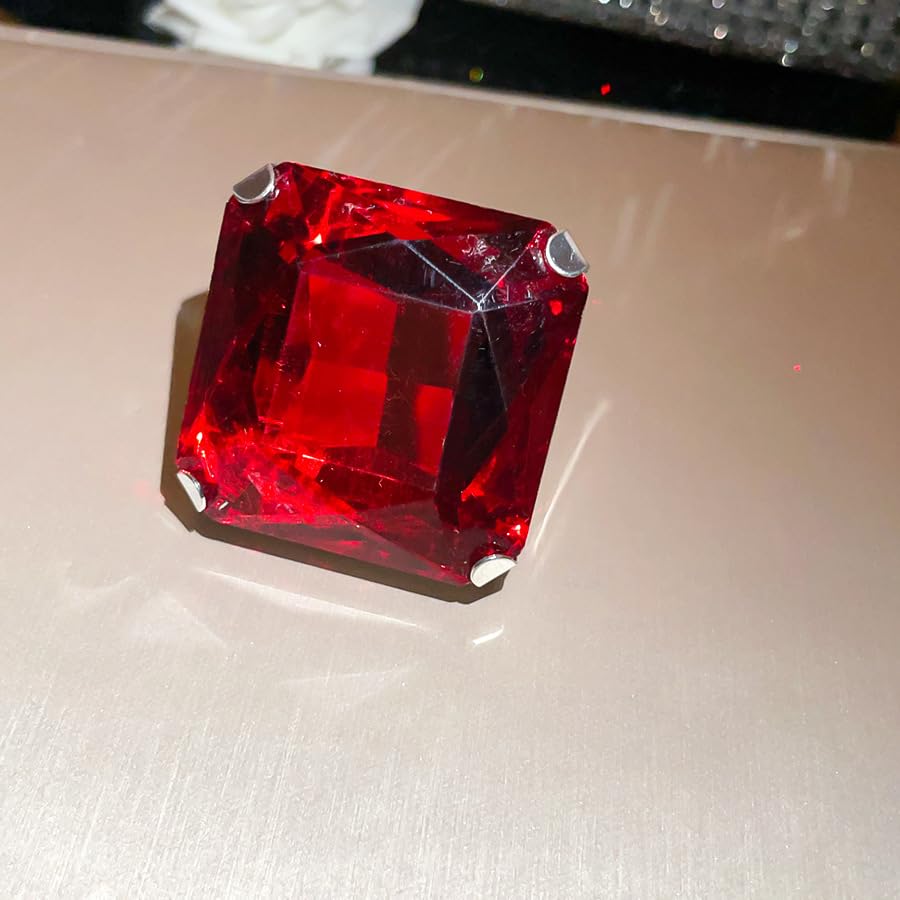 Chunky Oversized Huge Square Open Ring for Women Artificial Crystal Rhinestone Band Rings Statement Geometry Exaggerated Adjustable Cocktail Party Jewelry - color: Red