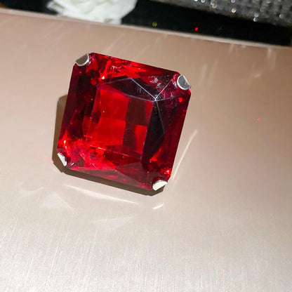 Chunky Oversized Huge Square Open Ring for Women Artificial Crystal Rhinestone Band Rings Statement Geometry Exaggerated Adjustable Cocktail Party Jewelry - color: Red