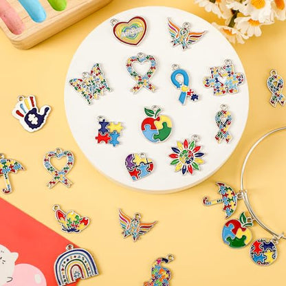 MARFOREVER 40 Pcs/20 Pairs Autism Awareness Charms for Jewelry Making | Autism Charm for Jewelry Making, Autism Alloy Puzzle Pendants, Bracelet Necklace Earrings, Autism Awareness Stuff Accessories - style: Autism Awareness