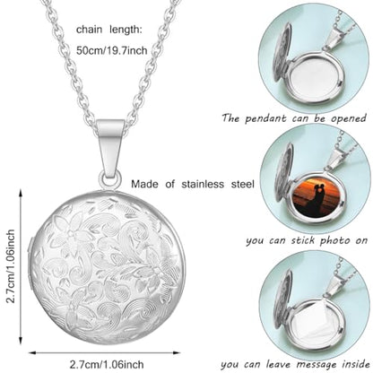2 Pcs Locket Necklace that Holds Pictures Stainless Steel Locket Pendant Necklace Image Chain Necklaces for Women - color: Round