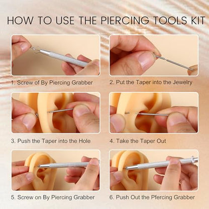 Piercing Ball Grabber Tool, 14-20G Taper for Changing Jewelry | Surgical Steel Flat Back Earrings Threader Tool Insertion Pin, Body Piercing Kit for Ear Rook Conch Nose Lip Jewelry Removal - style: Ball Grabber Tool - 12cm