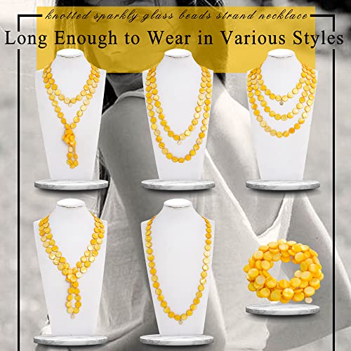 Firstmeet Flat Round Coin Shell Beads Long Knotted Necklace Natural Mother of Pearl Handmade Jewelry For Women - color: Yellow