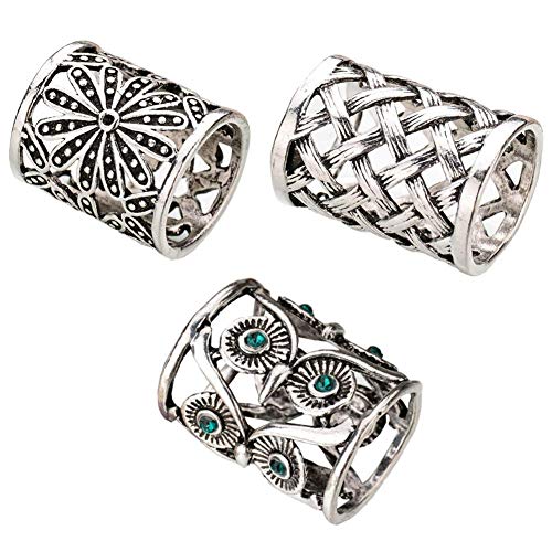 Joyci 3pcs Women's Scarf Ring Clip Slide Gold Silver Tone Hollow Tube | Retro Style Scarf Fastener for Women's Shawl, Silk Neckerchief, Napkin, Metal Antique Sturdy, Classy Fashion Accessories - color: Silver