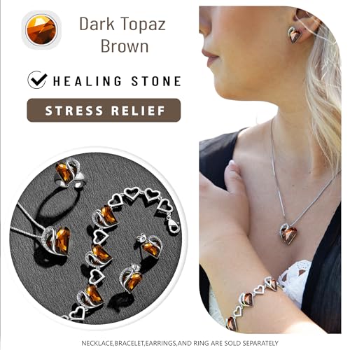 Leafael Gift Necklaces for Women, Infinity Love Birthstone Heart Crystal Pendant, Birthday Anniversary Jewelry for Wife, Mom, and Her, Silver Plated, 18" + 2" Adjustable Chain - color: 15-Stress Relief-Dark Topaz Brown