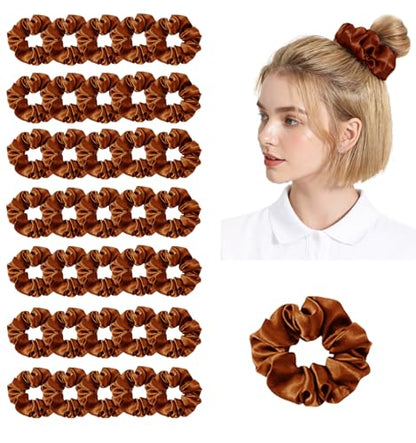 36Pack Womens Silk Scrunchies Satin Scrunchy Hairtie Hairbands Silky Hair Ties Elastics Hairs Bow Accessory Ponytail Holder - color: Maple
