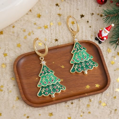 Jean Beau Drop Hoop Earrings for Women, Fasion Jewelry Gift - color: Green Tree