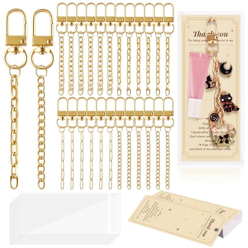 Wurosi 24 Set Lip Gloss Keychain Making Kit with Gift Packaging Supplies | Included 4 Styles 0.47*3.9in Extender Chains,Swivel Snap and Packaging Supplies, for DIY Lip Gloss Keychains, Bag Charms - color: 24 Set Gold Keychain Kit