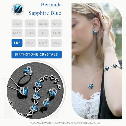 Infinity Love Heart Stud Earrings for Women, Birthstone and Healing Stone, Gifts for Mom, Wife, and Her, Silver Plated - color: 09a-September-Bermuda Sapphire Blue