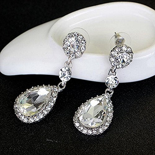 Gorgeous Austrian Crystal Rhinestone Wedding Bridal Teardrop Drop Dangle Earrings - color: Pierced-White
